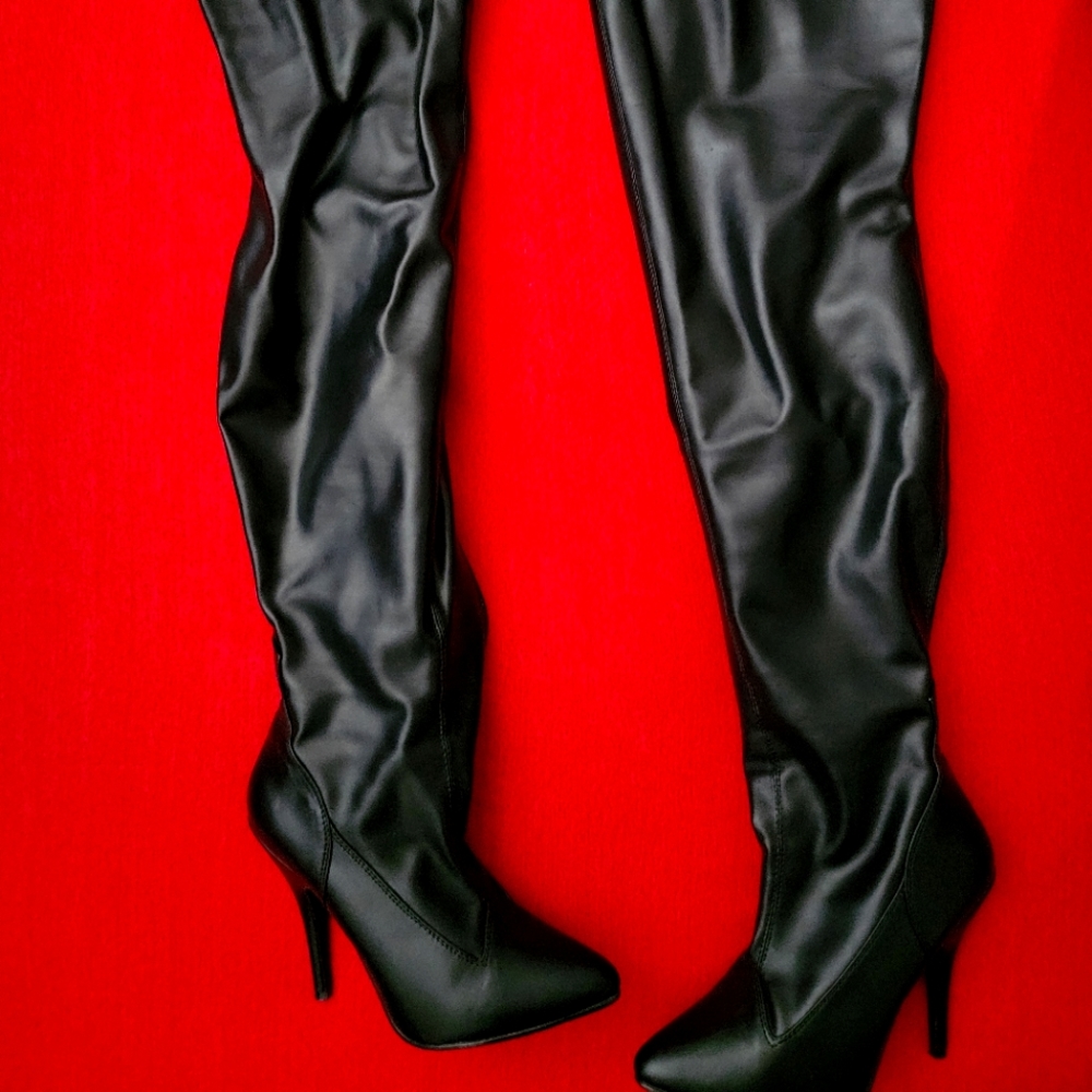 Pleaser over the knee faux leather heeled boots
